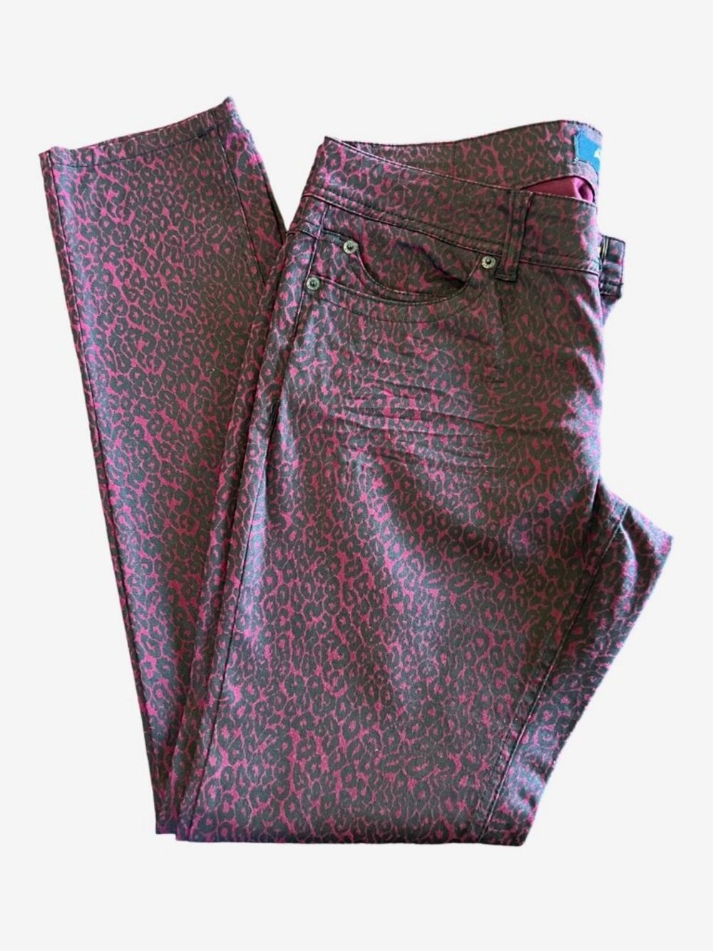 Vintage Y2K Tyte Low Rise Burgundy & Black Leopard Print Skinny Jeans Size 11